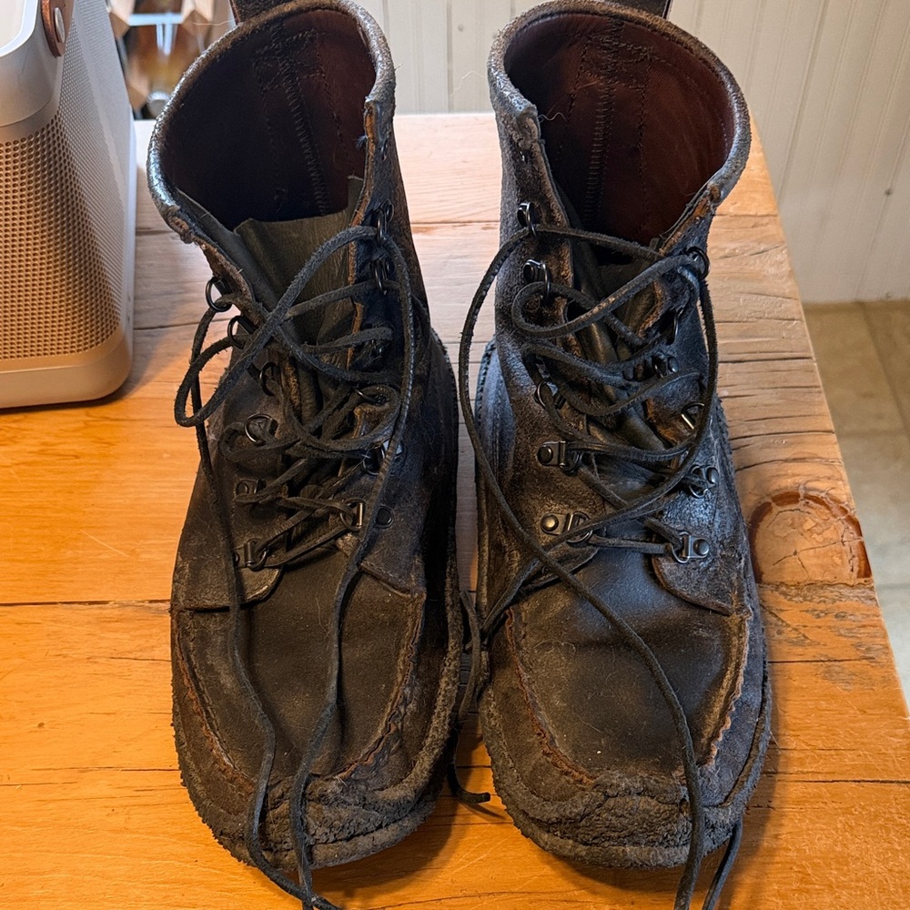 Yuketen Waxed Black Leather Maine Guide Boots w Crepe Sole